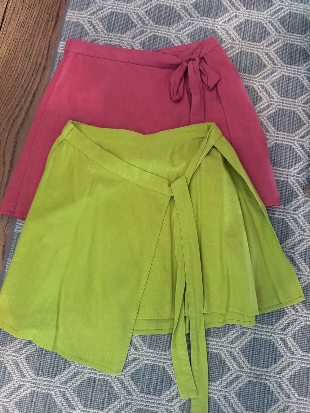 Target Two-Pack Wrap Mini Skirts in Bright Pink and Lime